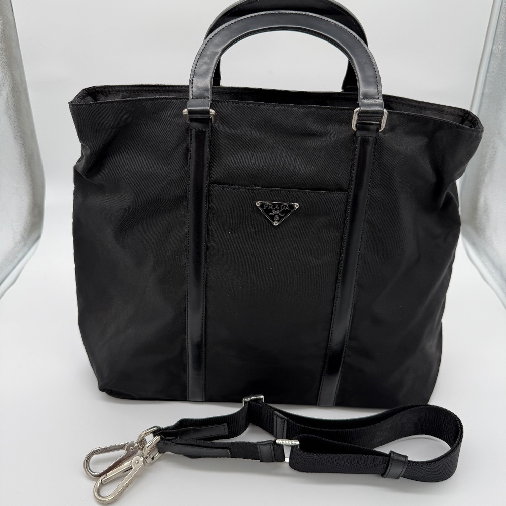 Authentic Vintage Prada BN1057 Tessuto + Spazzolato Nero Tote / Briefcase Black